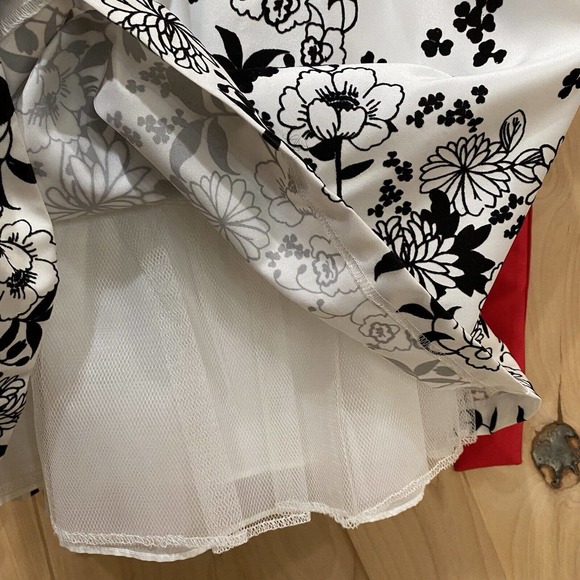 Girls Velvet Flocked Black & Red Matt Satin Dress - Picture 6 of 6